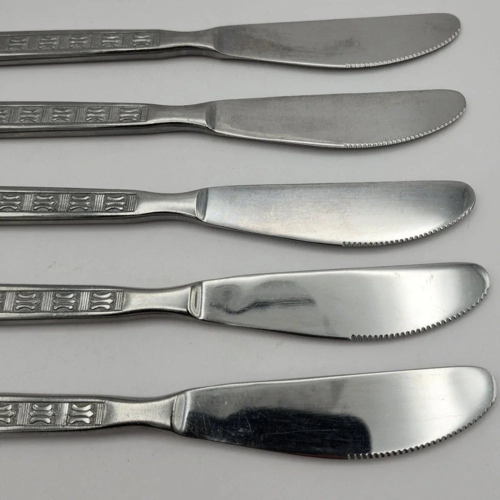 Amefa Holland‎ Stainless Dinner Knife 5 Knives Disc. Geometric Pattern VTG HTF